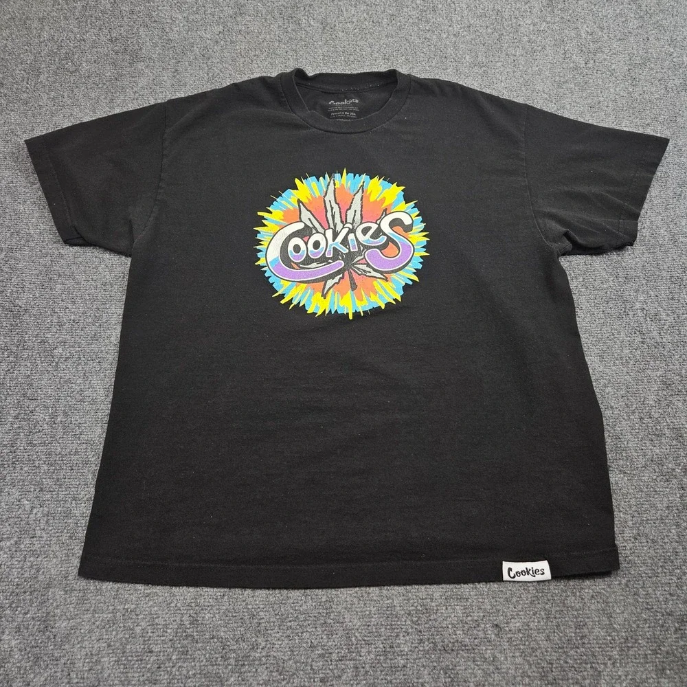 Cookies Tshirt Mens XL Black Graphic Logo Burst Streetwear Skate‎ Tee Modern
